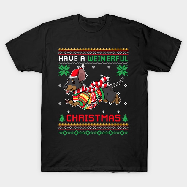 Have A Weinerful Christmas Funny Dachshund Ugly Sweater T-Shirt by Dunnhlpp